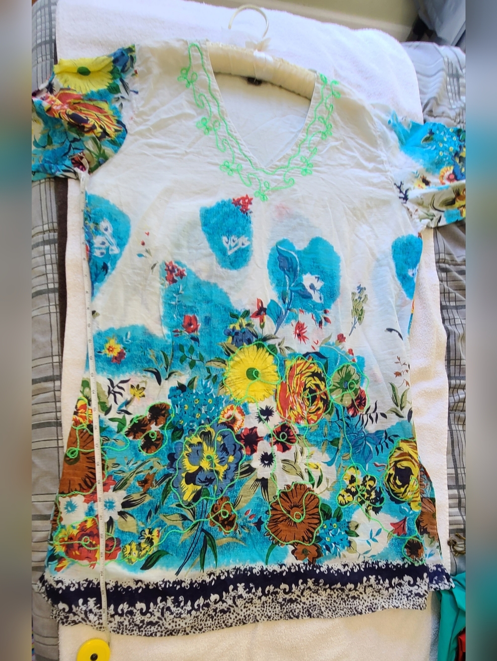 Jackpot Floral Embroidered Cotton Tunic Dress Blue/yellow Size Mama M/L - Picture 8 of 12